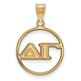 Sterling Silver Gold-plated LogoArt Delta Gamma Sorority Greek Letters Medium Circle Pendant