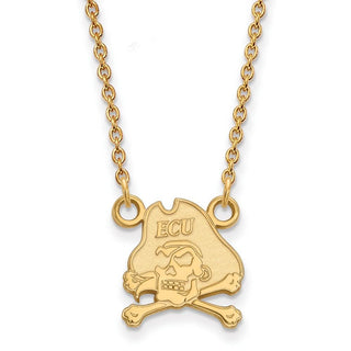 Sterling Silver Gold-plated LogoArt East Carolina University Pirate Small Pendant 18 inch Necklace GP011ECU-18