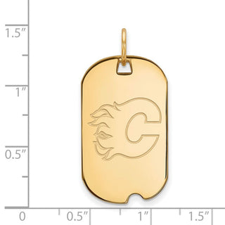 Sterling Silver Gold-plated NHL LogoArt Calgary Flames Small Dog Tag Pendant