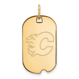 Sterling Silver Gold-plated NHL LogoArt Calgary Flames Small Dog Tag Pendant