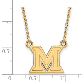 Sterling Silver Gold-plated LogoArt Miami University Ohio Letter M Small Pendant 18 inch Necklace