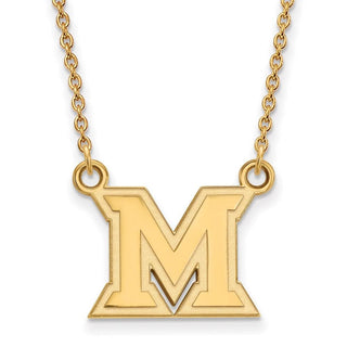 Sterling Silver Gold-plated LogoArt Miami University Ohio Letter M Small Pendant 18 inch Necklace