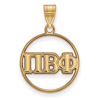 Sterling Silver Gold-plated LogoArt Pi Beta Phi Sorority Greek Letters Medium Circle Pendant