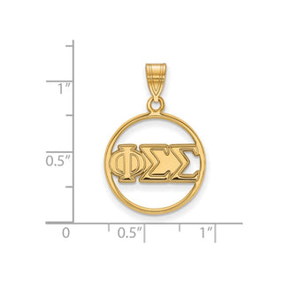 Sterling Silver Gold-plated LogoArt Phi Sigma Sigma Sorority Greek Letters Medium Circle Pendant