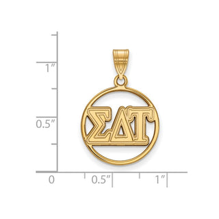 Sterling Silver Gold-plated LogoArt Sigma Delta Tau Sorority Greek Letters Medium Circle Pendant
