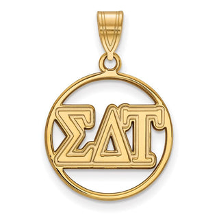 Sterling Silver Gold-plated LogoArt Sigma Delta Tau Sorority Greek Letters Medium Circle Pendant