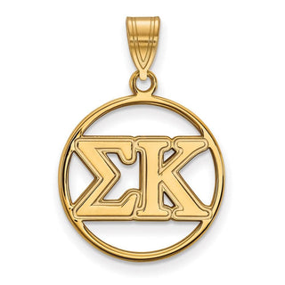 Sterling Silver Gold-plated LogoArt Sigma Kappa Sorority Greek Letters Medium Circle Pendant
