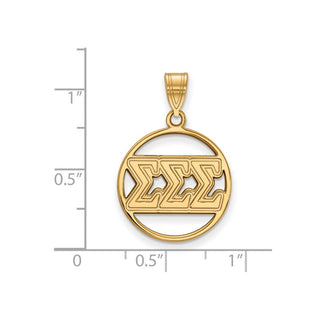 Sterling Silver Gold-plated LogoArt Sigma Sigma Sigma Sorority Greek Letters Medium Circle Pendant