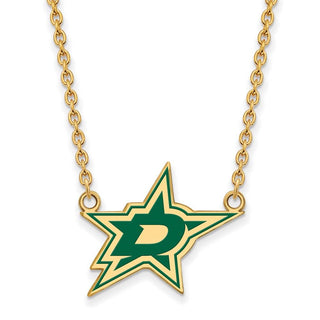 Sterling Silver Gold-plated NHL LogoArt Dallas Stars Large Enameled Pendant 18 inch Necklace