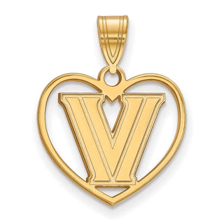 Sterling Silver Gold-plated LogoArt Villanova University Letter V Heart Pendant