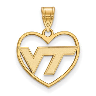 Sterling Silver Gold-plated LogoArt Virginia Tech V-T Heart Pendant