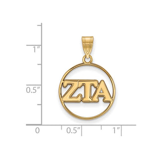 Sterling Silver Gold-plated LogoArt Zeta Tau Alpha Sorority Greek Letters Medium Circle Pendant
