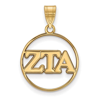 Sterling Silver Gold-plated LogoArt Zeta Tau Alpha Sorority Greek Letters Medium Circle Pendant