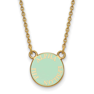 Sterling Silver Gold-plated LogoArt Alpha Epsilon Phi Extra Sorority Text Small Color Enamel Pendant 18 inch Necklace GP012AEP-18