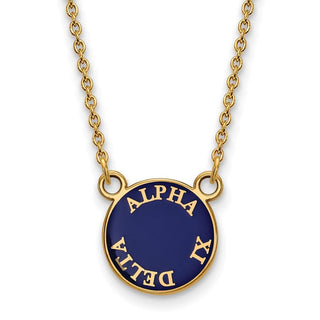 Sterling Silver Gold-plated LogoArt Alpha Xi Delta Sorority Text Small Color Enamel Pendant 18 inch Necklace GP012AXD-18