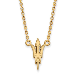 Sterling Silver Gold-plated LogoArt Arizona State University Pitchfork Large Pendant 18 inch Necklace