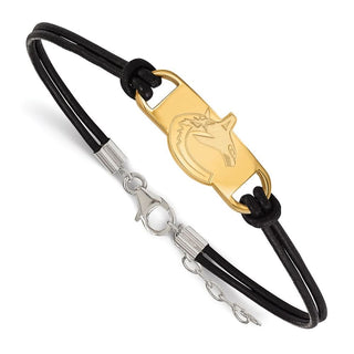 Sterling Silver Gold-plated NHL LogoArt Vancouver Canucks Small Center Black Leather 7 inch Bracelet with Extender