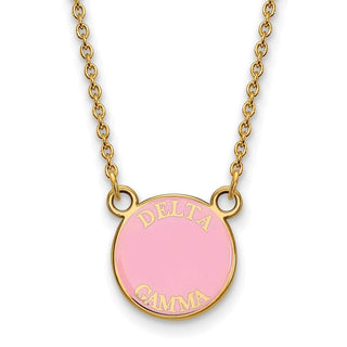 Sterling Silver Gold-plated LogoArt Delta Gamma Sorority Text Small Color Enamel Pendant 18 inch Necklace GP012DG-18
