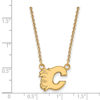 Sterling Silver Gold-plated NHL LogoArt Calgary Flames Letter C Small Pendant 18 inch Necklace