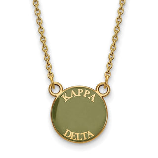 Sterling Silver Gold-plated LogoArt Kappa Delta Sorority Text Small Color Enamel Pendant 18 inch Necklace GP012KD-18