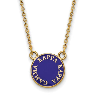 Sterling Silver Gold-plated LogoArt Kappa Kappa Gamma Sorority Text Small Color Enamel Pendant 18 inch Necklace GP012KKG-18