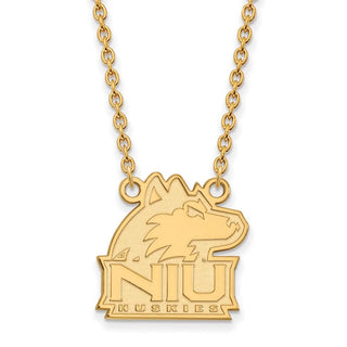 Sterling Silver Gold-plated LogoArt Northern Illinois University N-I-U Huskies Medium Pendant 18 inch Necklace