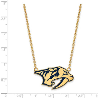 Sterling Silver Gold-plated NHL LogoArt Nashville Predators Large Enameled Pendant 18 inch Necklace