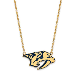 Sterling Silver Gold-plated NHL LogoArt Nashville Predators Large Enameled Pendant 18 inch Necklace