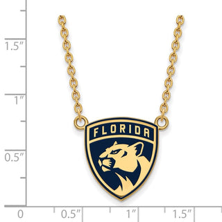 Sterling Silver Gold-plated NHL LogoArt Florida Panthers Large Enameled Pendant 18 inch Necklace