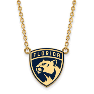 Sterling Silver Gold-plated NHL LogoArt Florida Panthers Large Enameled Pendant 18 inch Necklace