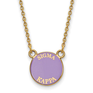 Sterling Silver Gold-plated LogoArt Sigma Kappa Sorority Text Small Color Enamel Pendant 18 inch Necklace GP012SKP-18