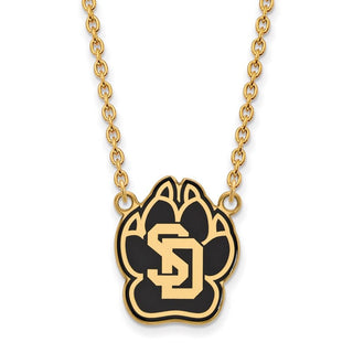 Sterling Silver Gold-plated LogoArt University of South Dakota Large Enameled Pendant 18 inch Necklace