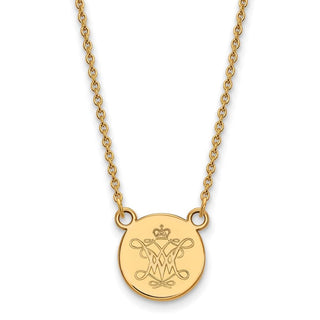 Sterling Silver Gold-plated LogoArt College of William and Mary Small Disc Pendant 18 inch Necklace