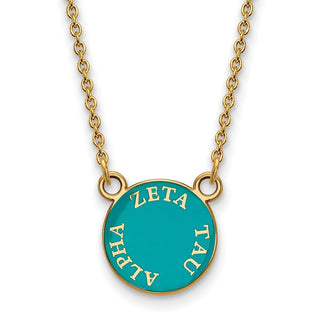 Sterling Silver Gold-plated LogoArt Zeta Tau Alpha Sorority Text Small Color Enamel Pendant 18 inch Necklace GP012ZTA-18