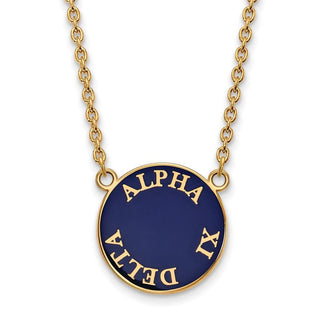 Sterling Silver Gold-plated LogoArt Alpha Xi Delta Sorority Text Large Color Enamel Pendant 18 inch Necklace GP013AXD-18