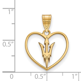 Sterling Silver Gold-plated LogoArt Arizona State University Pitchfork Heart Pendant