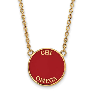 Sterling Silver Gold-plated LogoArt Chi Omega Sorority Text Large Color Enamel Pendant 18 inch Necklace GP013CHO-18