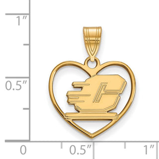 Sterling Silver Gold-plated LogoArt Central Michigan University Letter C Heart Pendant