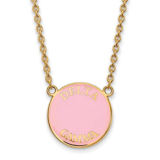 Sterling Silver Gold-plated LogoArt Delta Gamma Sorority Text Large Color Enamel Pendant 18 inch Necklace GP013DG-18