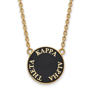 Sterling Silver Gold-plated LogoArt Kappa Alpha Theta Sorority Text Large Color Enamel Pendant 18 inch Necklace GP013KAT-18