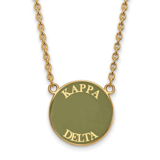 Sterling Silver Gold-plated LogoArt Kappa Delta Sorority Text Large Color Enamel Pendant 18 inch Necklace GP013KD-18