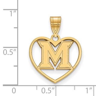 Sterling Silver Gold-plated LogoArt Miami University Ohio Letter M Heart Pendant