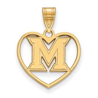 Sterling Silver Gold-plated LogoArt Miami University Ohio Letter M Heart Pendant