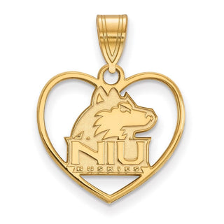 Sterling Silver Gold-plated LogoArt Northern Illinois University N-I-U Huskies Heart Pendant