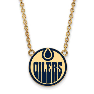 Sterling Silver Gold-plated NHL LogoArt Edmonton Oilers Large Enameled Pendant 18 inch Necklace