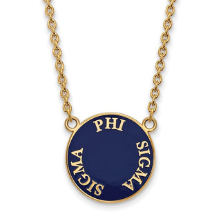 Sterling Silver Gold-plated LogoArt Phi Sigma Sigma Sorority Text Large Color Enamel Pendant 18 inch Necklace GP013PSS-18