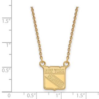 Sterling Silver Gold-plated NHL LogoArt New York Rangers Small Pendant 18 inch Necklace