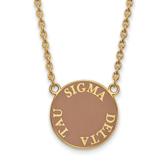 Sterling Silver Gold-plated LogoArt Sigma Delta Tau Sorority Text Large Color Enamel Pendant 18 inch Necklace GP013SDT-18