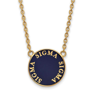 Sterling Silver Gold-plated LogoArt Sigma Sigma Sigma Sorority Text Large Color Enamel Pendant 18 inch Necklace GP013SSS-18