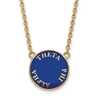 Sterling Silver Gold-plated LogoArt Theta Phi Alpha Sorority Text Large Color Enamel Pendant 18 inch Necklace GP013TPA-18